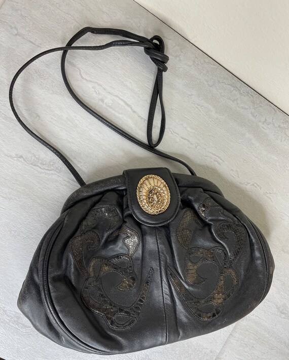 Vtg 90s Viva of California Black Leather Handbag - image 5