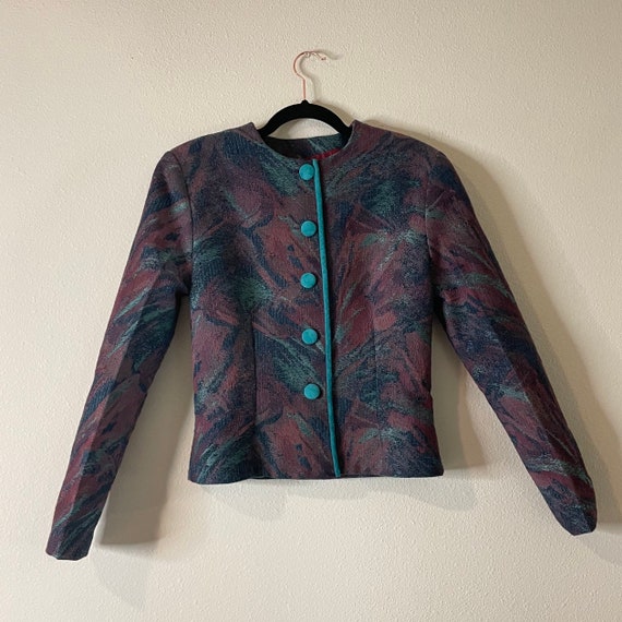 Vintage Handmade Cropped Tapestry Blazer 80s 90s … - image 7