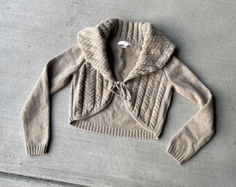 Cropped Cable Knit Bolero Cardigan Vintage Early 2000s lambswool blend | Size Small