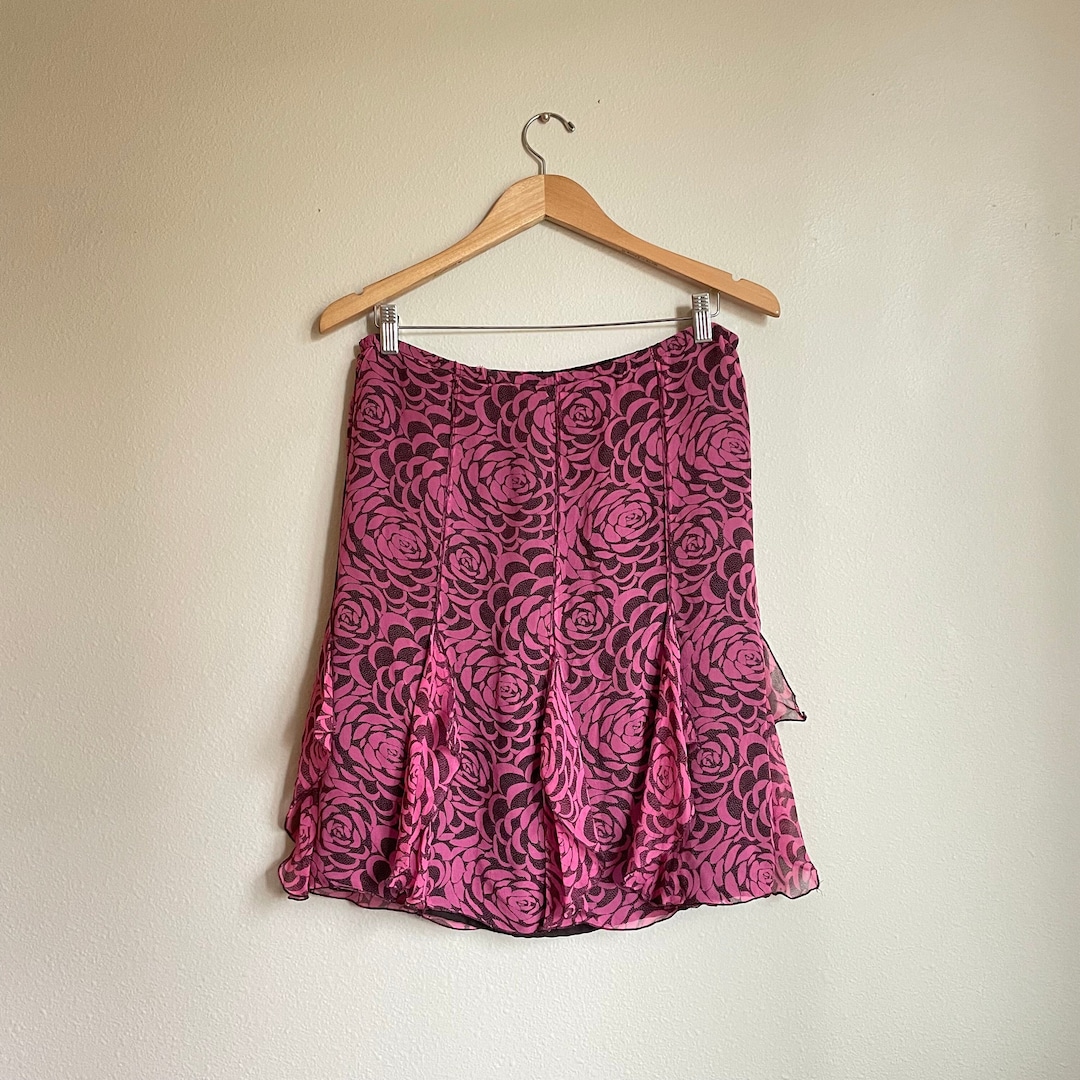 Jupe Midi Liberty En Soie Imprimé Liberty - Taille 12 - Rose Floral - Très Bon état