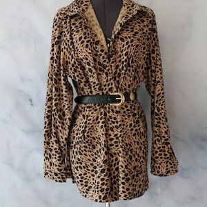 Vintage 90s Animal Print Blouse | Leopard Print Button Up Shirt | Oversize Shirt