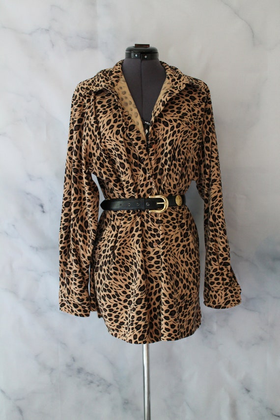 Vintage 90s Animal Print Blouse | Leopard Print B… - image 3