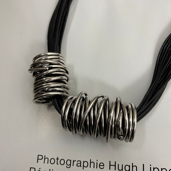 Vintage 90s Chunky Silver and Black Cord Statemen… - image 3