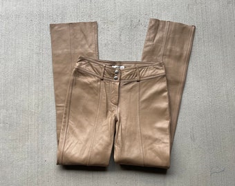 Hugo Buscati Tan Leather Slim Straight Leg Mid Rise Pant Vintage 2000s | Size 6