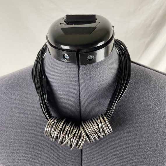 Vintage 90s Chunky Silver and Black Cord Statemen… - image 1