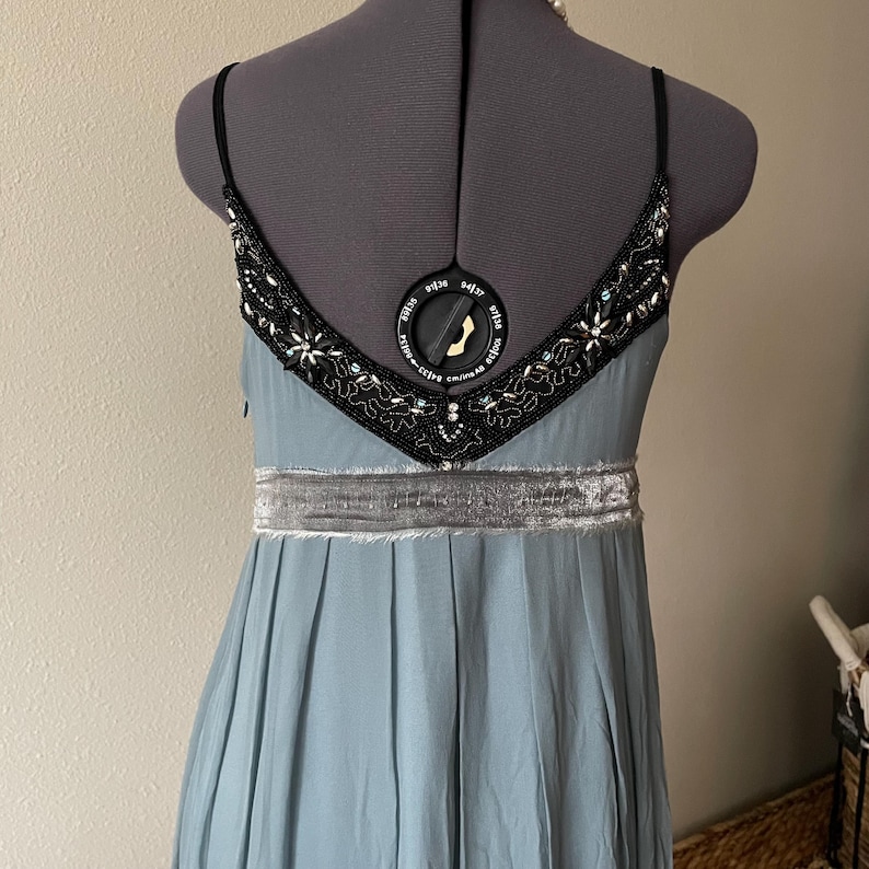 vintage Sue Wong Nocturne Seide Perlen blau ätherisch Fee Abendkleid Abschlussball Hochzeit Gastspiel | Größe 6 Bild 6