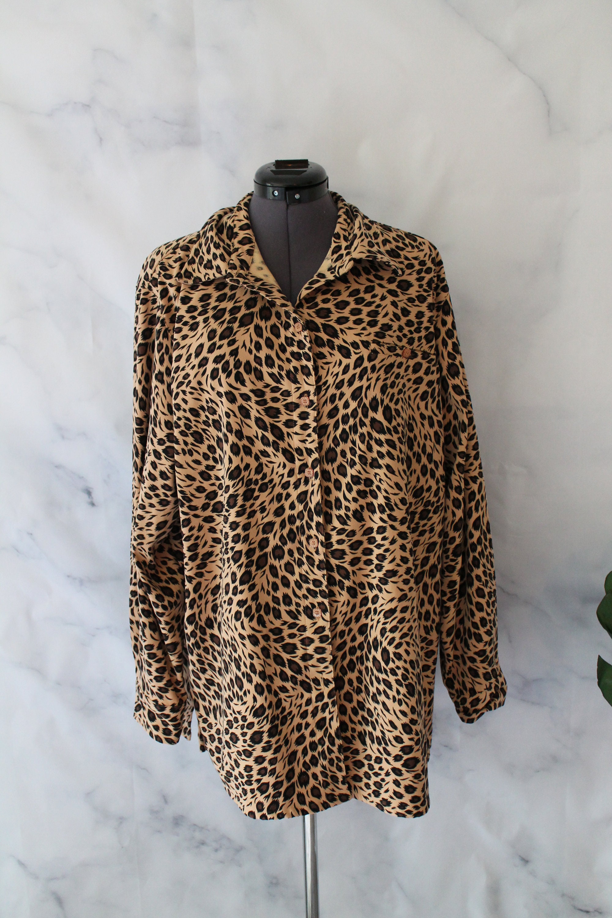 Vintage 90s Animal Print Blouse | Leopard Print Button up