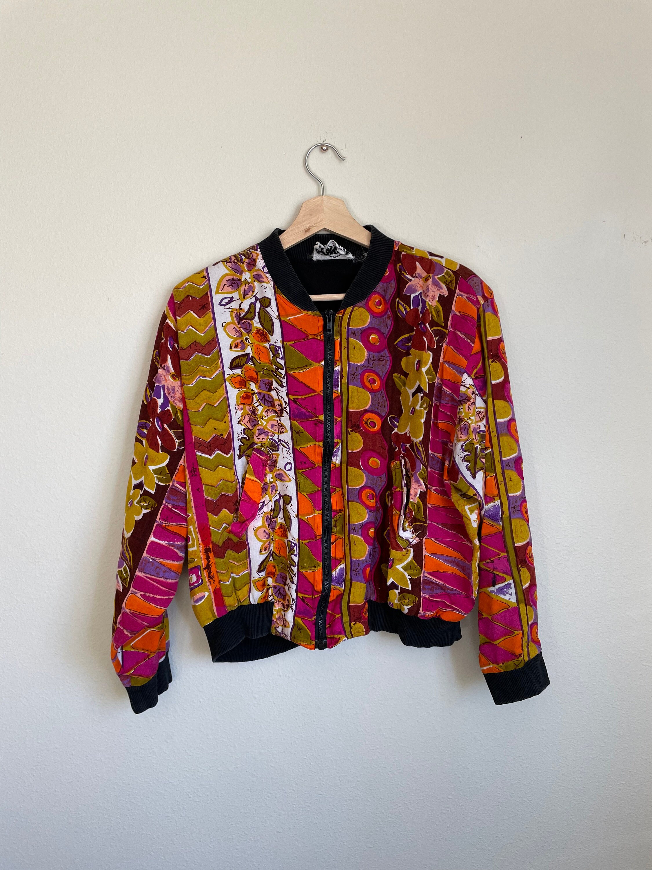 Vintage 90s Printed Bomber Jacket | Lightweight Rayon Jacket