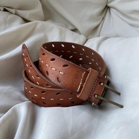 小物 genuine leather archive 00s leather belt 00's Vintage Brown Leather Fossil Belt Size Small S - Etsy