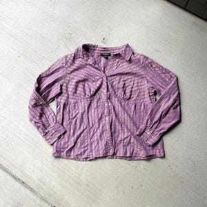 Blusa con botones y rayas moradas de los años 2000, talla grande, Y2K, talla 20W