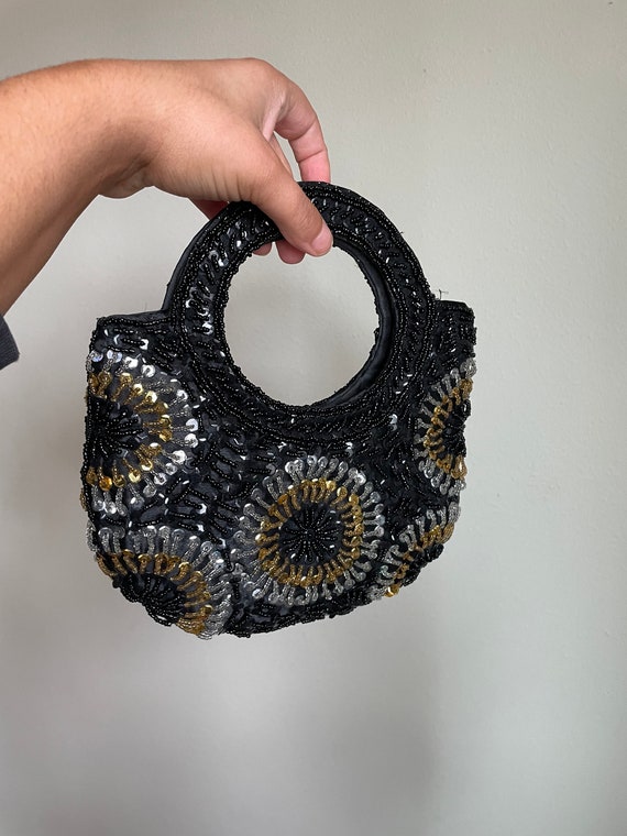 Vintage Black and Gold Beaded and Sequin Handbag - image 5