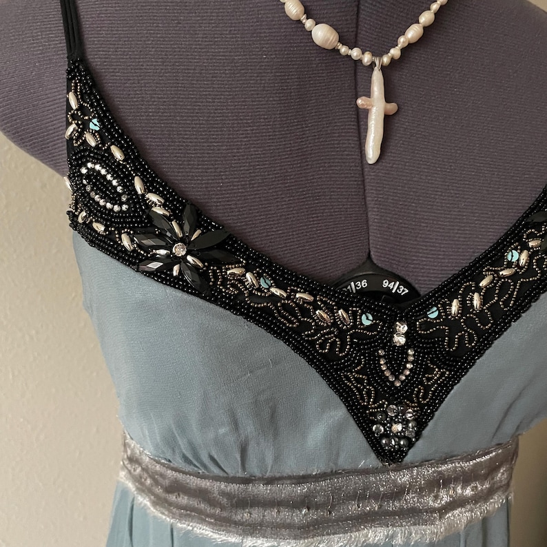 vintage Sue Wong Nocturne Seide Perlen blau ätherisch Fee Abendkleid Abschlussball Hochzeit Gastspiel | Größe 6 Bild 3