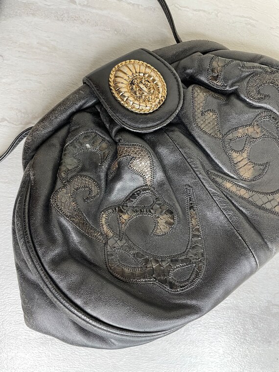 Vtg 90s Viva of California Black Leather Handbag - image 4