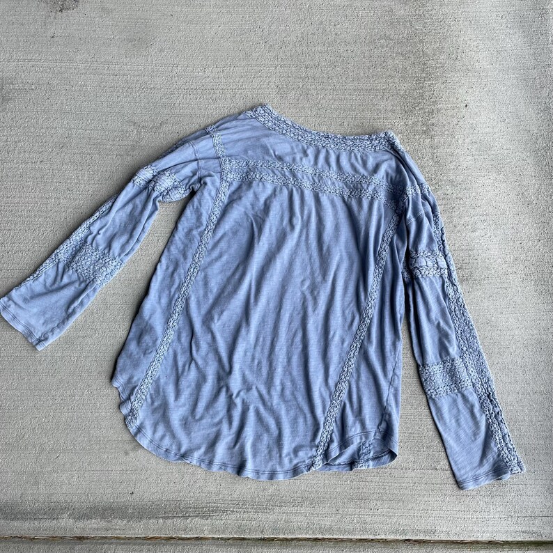 Free People Virkad Långärmad Topp, Ljusblå Bomullsfärgad, Storlek S bild 7
