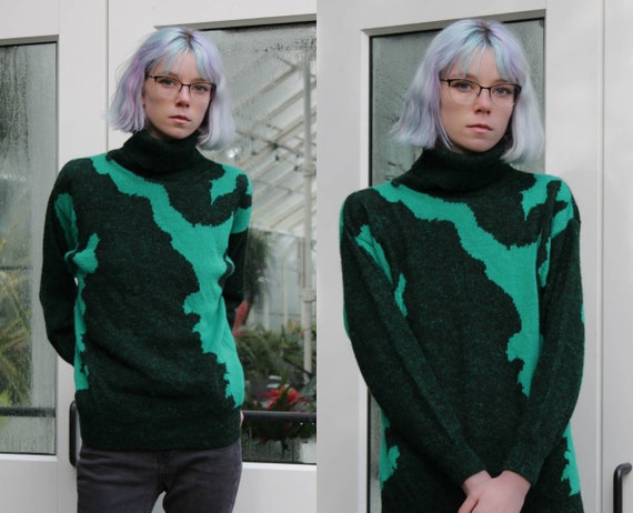 Vintage 80 Green Print Turtleneck Sweater | Metall