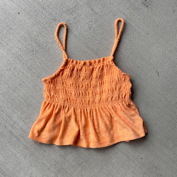 y2k vtg 2000s orange terry cloth baby doll tank top size m/l
