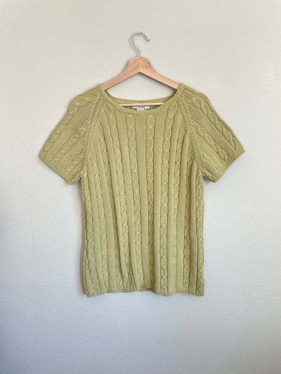 Green 90s Eddie Bauer Pastel Lime Green Cable Knit