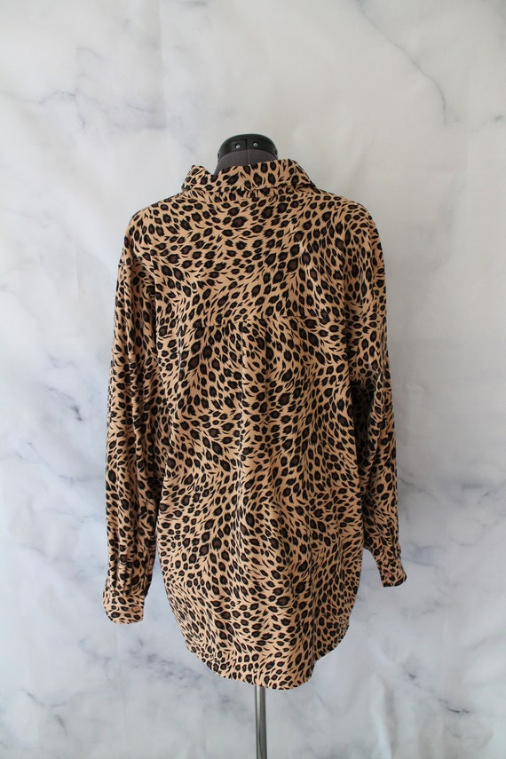 Vintage 90s Animal Print Blouse | Leopard Print B… - image 6