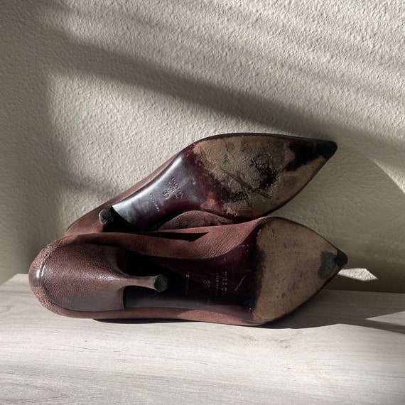 PRADA Brown Leather Embroidered Heel | Size 38 - Etsy