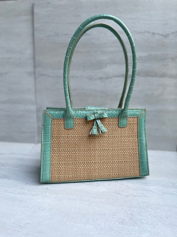 Vintage 90s Liz Claiborne Aqua Basket Bag - image 2