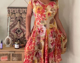 vintage floral fairy grunge hippie boho tropical peasant dress y2k