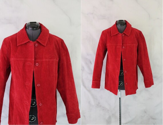 Vintage 90s Red Suede Jacket | Long Leather Jacket