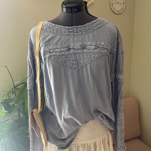 Free People Virkad Långärmad Topp, Ljusblå Bomullsfärgad, Storlek S bild 4