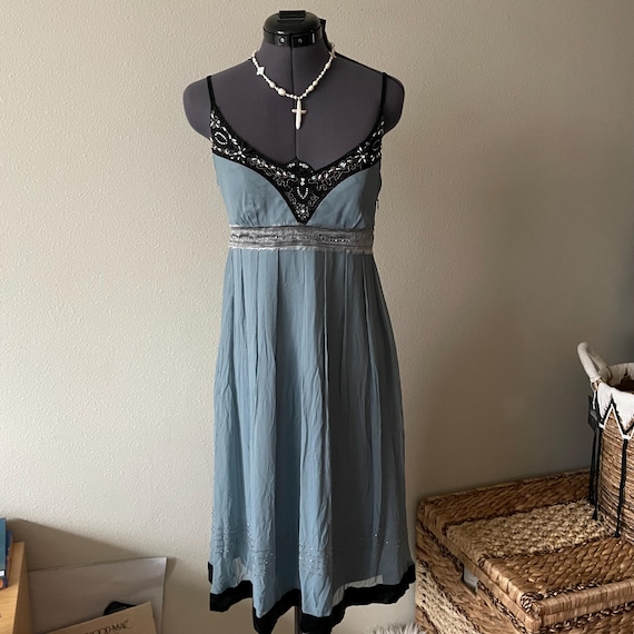 vintage Sue Wong Nocturne silk beaded blue ethereal fairy formal dress prom wedding guest party | size 6