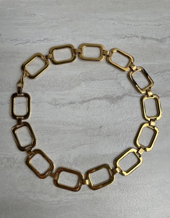 VTG 70s Gold Tone Metal Rectangle Chain Link Belt… - image 5