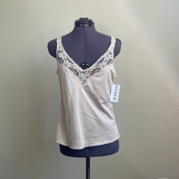 Vintage 80s  Beige Champagne Lace Trim Camisole U… - image 2