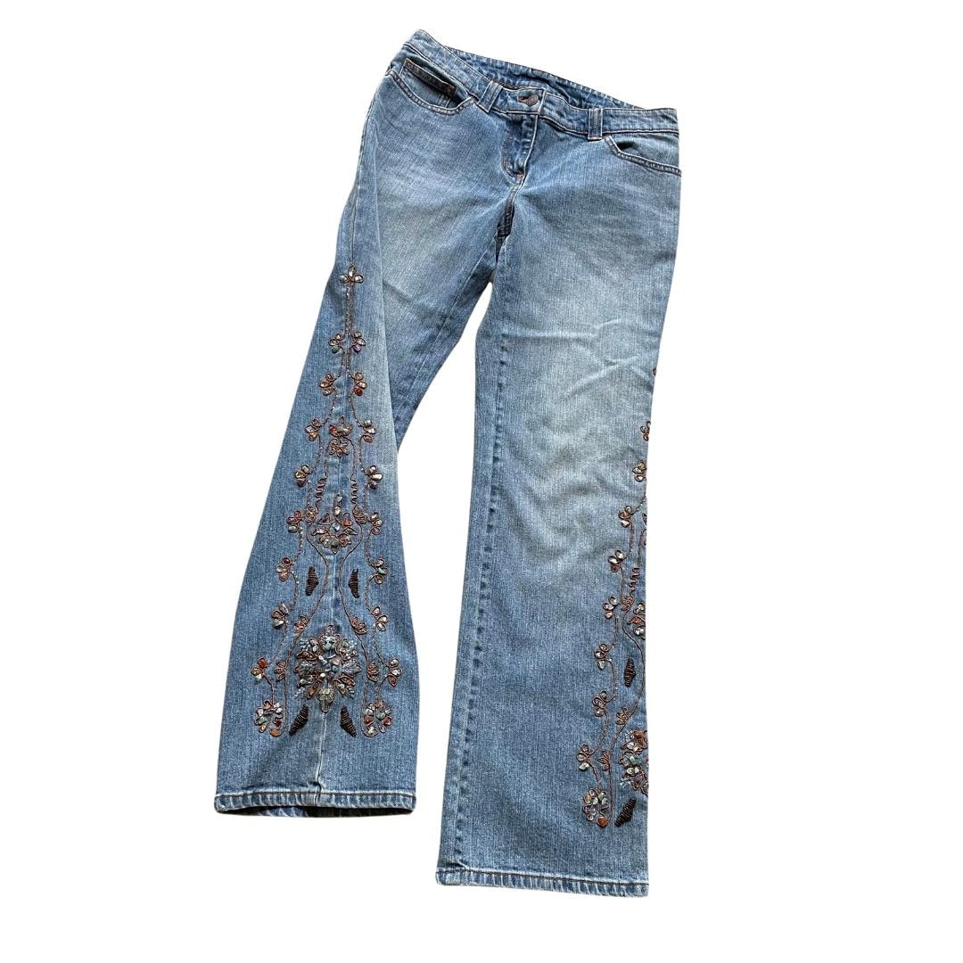 パンツ Y2K 00s archive embroidery flare jeans RARE Y2k Vintage 00s INC Embroidered Beaded Rock Crystal