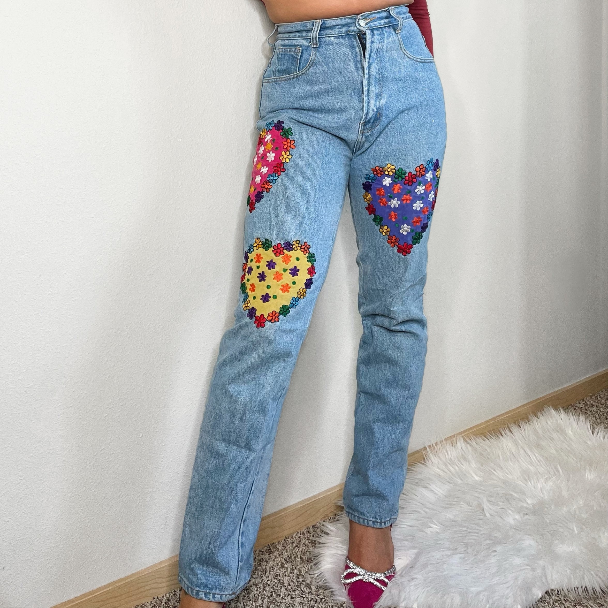 【mnem】Embroidered Patch Wide Denim Gucci Size 24 Embellished Crop Wide Leg Denim Jeans With