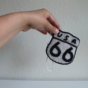 Vintage Beaded Route 66 Mini Bag Coin Purse image 2