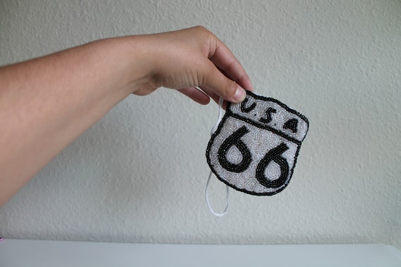 Vintage Beaded Route 66 Mini Bag Coin Purse - image 2