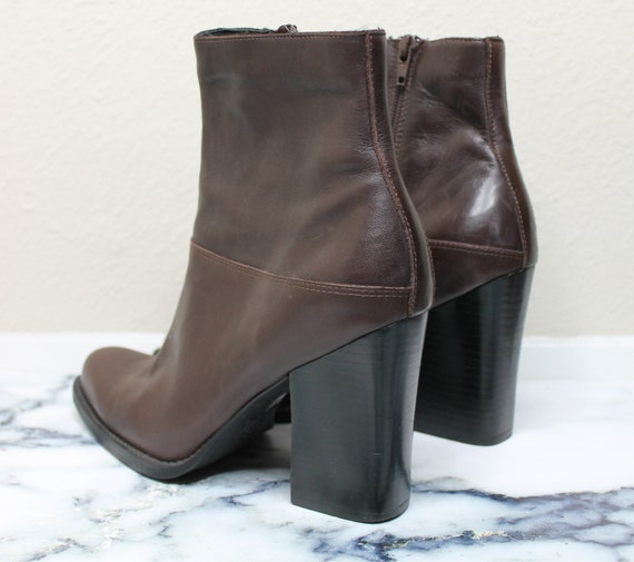 Vintage 90s Brown Leather Boots | High Heel Ankle… - image 5
