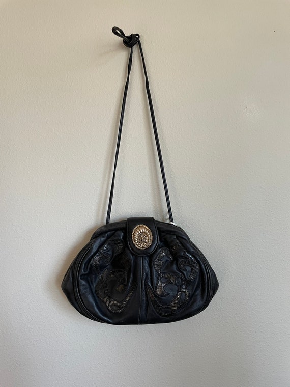 Vtg 90s Viva of California Black Leather Handbag - image 2