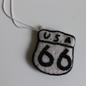 Vintage Beaded Route 66 Mini Bag Coin Purse image 3