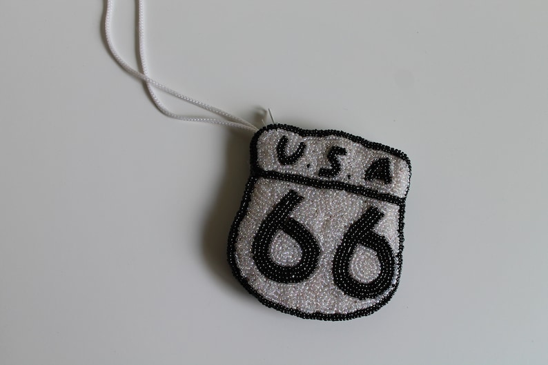 Vintage Beaded Route 66 Mini Bag Coin Purse image 3