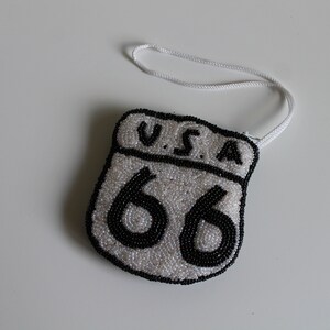 Vintage Beaded Route 66 Mini Bag Coin Purse image 4