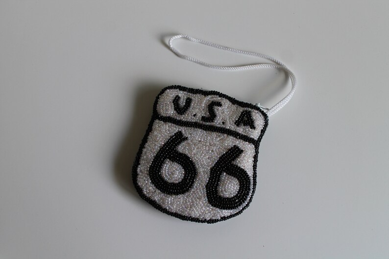 Vintage Beaded Route 66 Mini Bag Coin Purse image 4