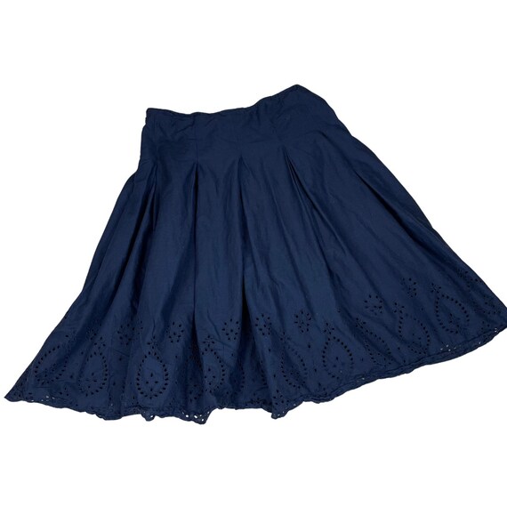 Navy Blue Eyelet Skirt | Vintage 90s Y2K Cotton M… - image 3
