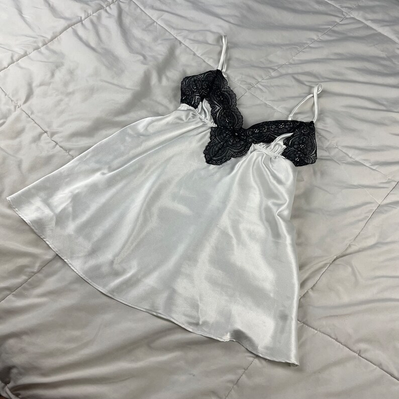 Victoria's Secret White Satin Cami With Black Lace Coquette Size S - Etsy