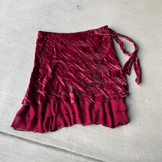 Vintage 2000s Y2K Velour Beaded Fairy Skirt With … - image 1