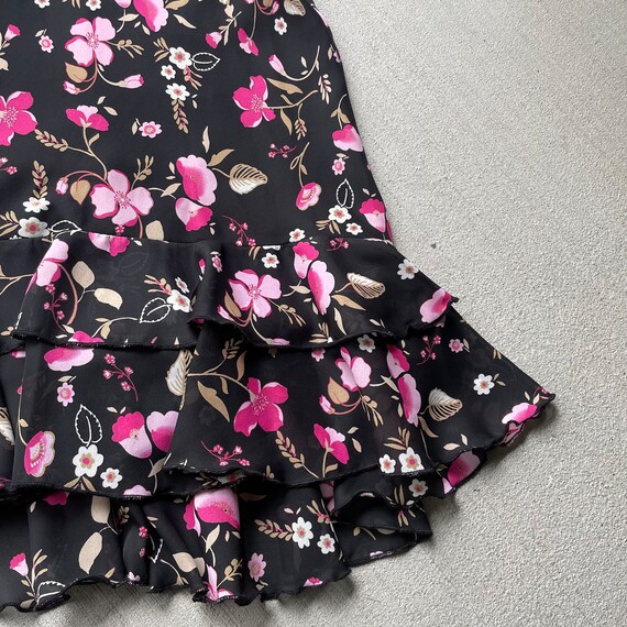 Vintage y2k pink floral ruffle hem midi skirt | s… - image 4