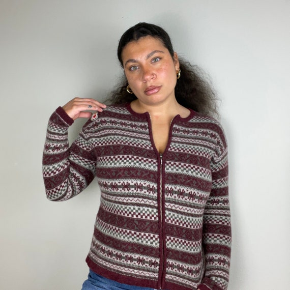 Vintage 90s Fairisle Lambswool Cardigan Sweater - image 2