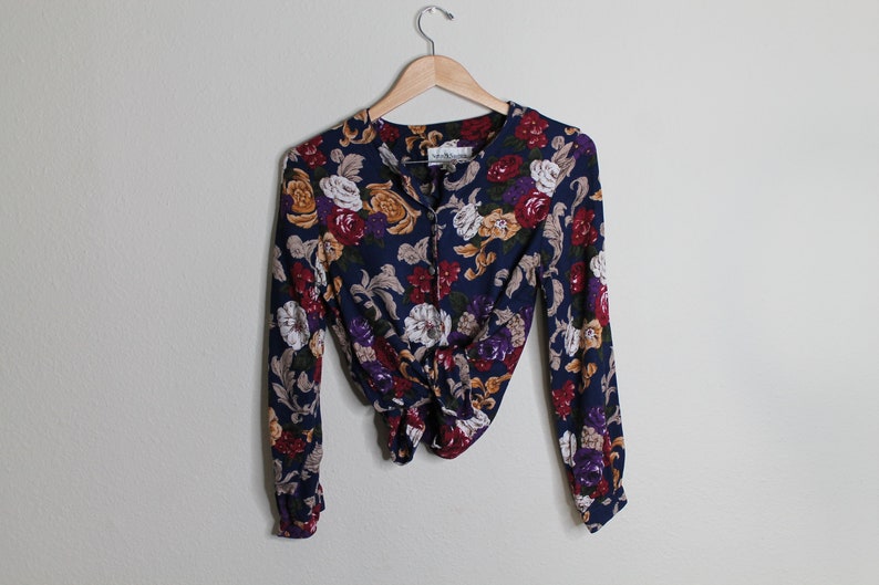 Vintage 90s Floral Print Blouse Button Up Shirt Flora 90s Grunge