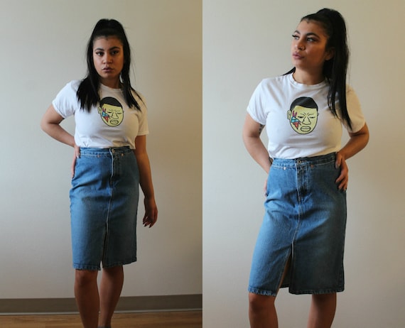 90s fashion denim skirt