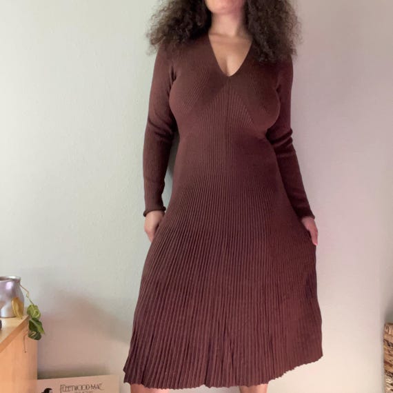 brown sweater midi dress knit long sleeve pleated ribbed Complete your look:The Complete Heirloom Bundle (Dress + Elaine Hat + Polly Wand) Small (0 x-sibling-handle:the-dreamer-asym-dress-black For Love and Lemons