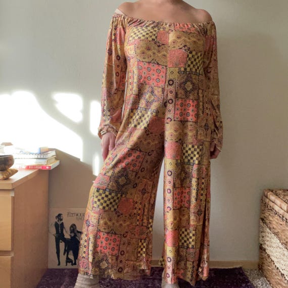 60s vintage psychedelic patchwork print jumpsuit … - image 2