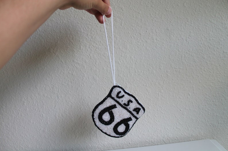 Vintage Beaded Route 66 Mini Bag Coin Purse image 1